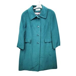 Bromley Petite Teal Green Wool Blend Classic Button Front Coat Women
